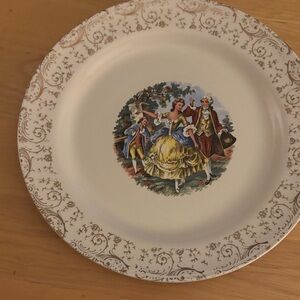 Homer Laughlin Nautilus Vintage Decorative Plate with Gold Accents.